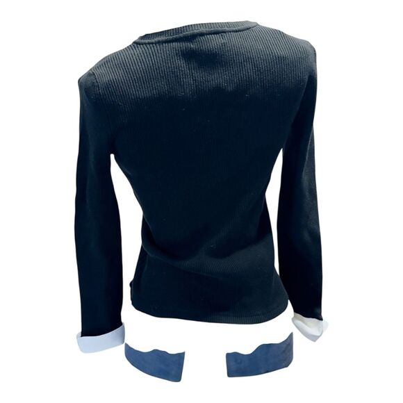 Notation Black Sweater White Collar Sleeve Bottom Trim Large - Picture 3 of 11